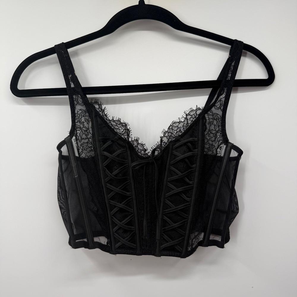 VIctorias Secret Dream Angels Womens Size Small Corset Lace Up Top Black